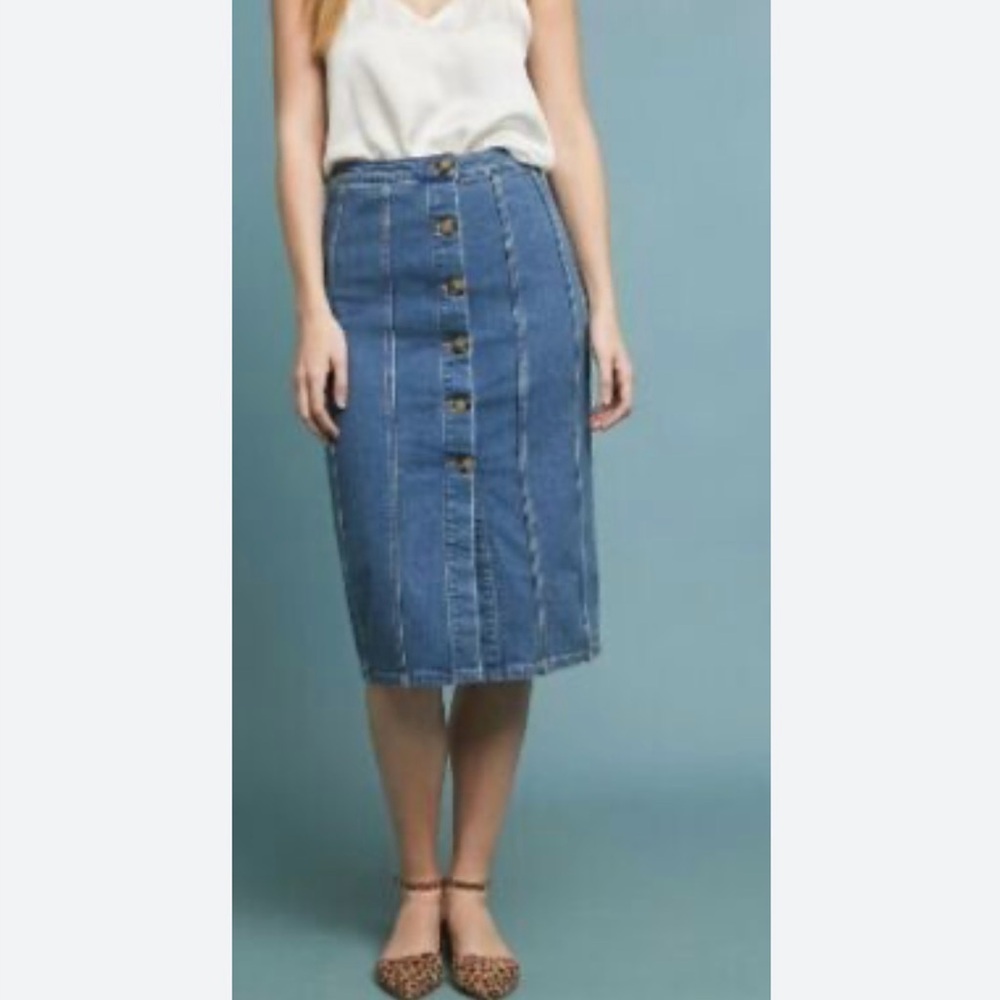 Anthropologie Denim Button-Front Midi Skirt in Blue